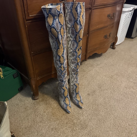 Gianni Bini Shoes - Gianni Bini Blue and Tan Over the Knee Boots